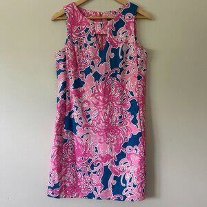 Taylor Womens Pink & Blue Floral Sleeveless Shift Dress Size 6 Cotton Blend